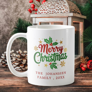 Moderne rustikale frohe Weihnachtstypografie-Famil Kaffeetasse