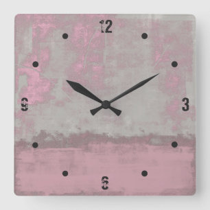 Moderne rustikale, graue Mallow pink abstrakt Quadratische Wanduhr