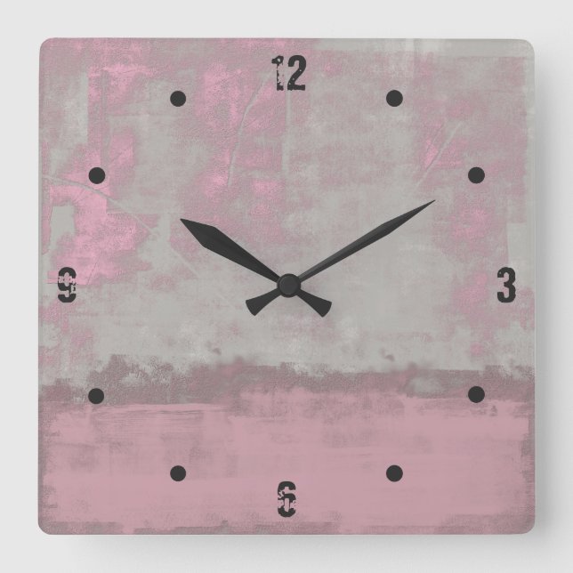 Moderne rustikale, graue Mallow pink abstrakt Quadratische Wanduhr (Vorderseite)