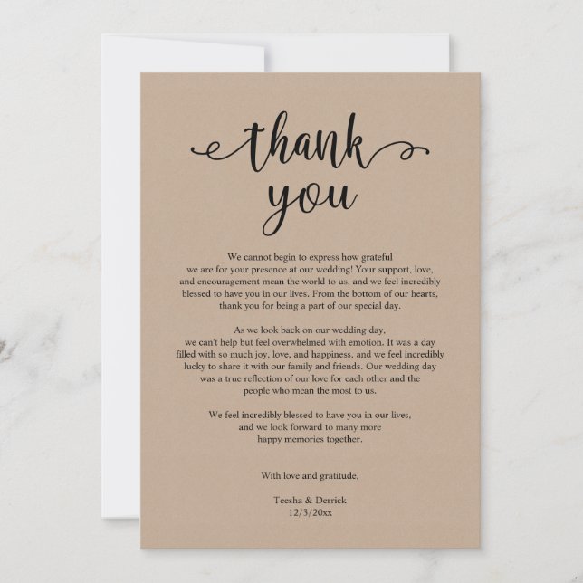 Moderne Rustikale Hochzeit Danke, Brown Kraft Card Dankeskarte (Vorderseite)