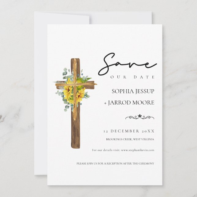 Moderne Rustikale Hochzeit mit Blumenholz Save The Date (Vorderseite)