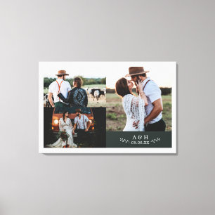 Moderne rustikale Hochzeits-Foto-Kollage Blatt-Mon Leinwanddruck