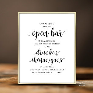 Moderne Rustikale Hochzeits-Open-Bar-Betrunkenen-U Poster