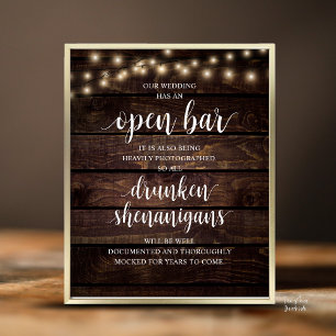 Moderne Rustikale Hochzeits-Open-Bar-Betrunkenen-U Poster