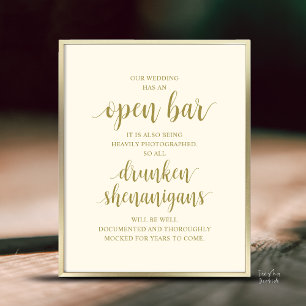 Moderne Rustikale Hochzeits-Open-Bar-Betrunkenen-U Poster