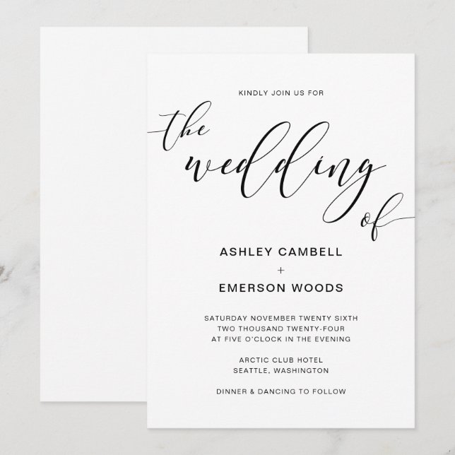 Moderne rustikale Hochzeitskalligrafie Einladung (Vorne/Hinten)