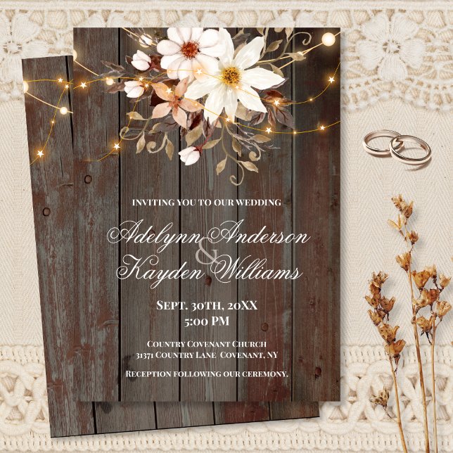 Moderne Rustikale Holz Blumenlichter Hochzeit  Einladung (Von Creator hochgeladen)