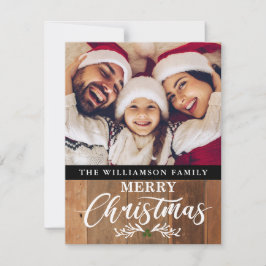 Moderne Rustikale Holz Familie Foto Weihnachtskart Feiertagskarte