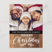Moderne Rustikale Holz Familie Foto Weihnachtskart