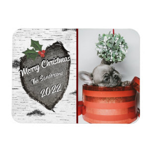 Moderne Rustikale Holz Herz Familienfoto Feiertag Magnet
