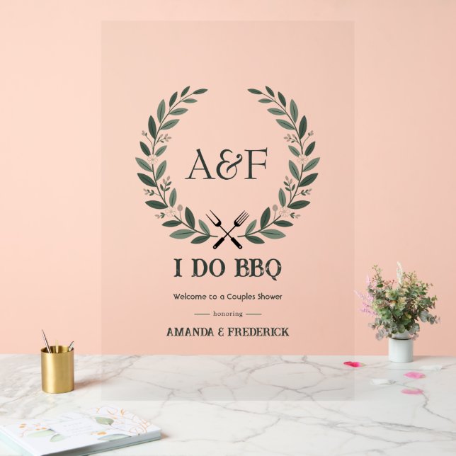 Moderne Rustikale 'I Do BBQ' Hochzeits-Willkommens Acrylschild (Hochzeit)