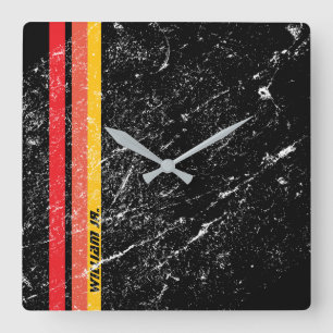 Moderne Rustikale Individuelle Namen Rote Orange Quadratische Wanduhr