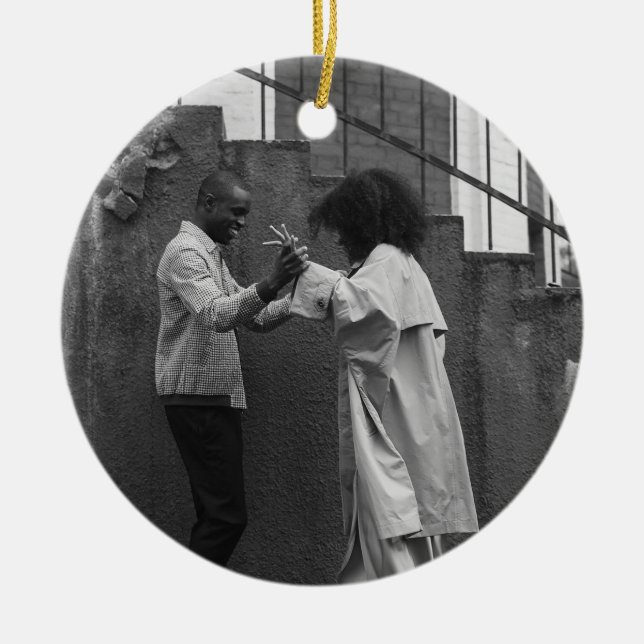 Moderne Rustikale Karierte Weihnachtsdekoration Pe Keramik Ornament (Vorne)