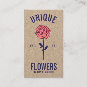 Moderne rustikale Krafttrendblauer Rosa Blume Visitenkarte
