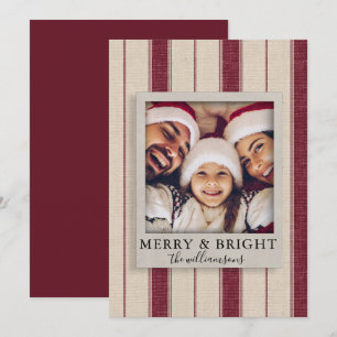 Moderne rustikale Leinen-Familienfoto-Weihnachtska Feiertagskarte