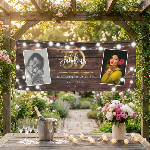 Moderne Rustikale Lichterkette Gold 50. Geburtstag Banner