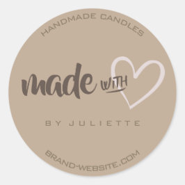 Moderne Rustikale Maßen mit Liebe Herz Naturbraun Runder Aufkleber