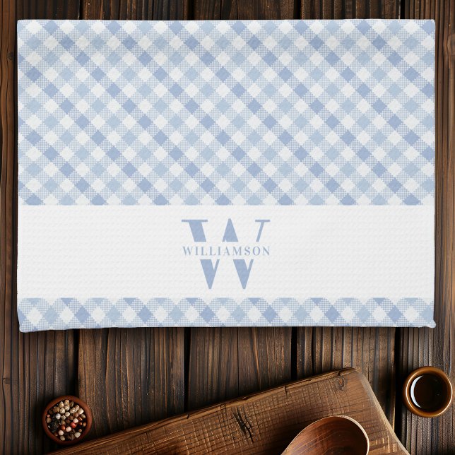 Moderne Rustikale Monogram Blue Gingham Kariert Geschirrtuch (Von Creator hochgeladen)