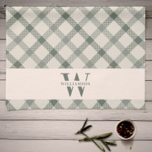 Moderne Rustikale Monogram Green Gingham Kariert