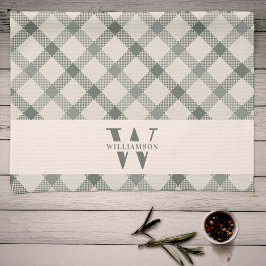 Moderne Rustikale Monogram Green Gingham Kariert Geschirrtuch