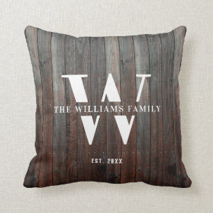 Moderne Rustikale Monogramm-Familienname Vintage H Kissen