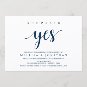 Moderne rustikale, navy Blue-Schrift, Engagement P Einladung