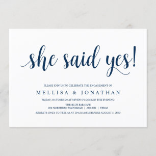 Moderne rustikale, navy Blue-Schrift, Engagement P Einladung
