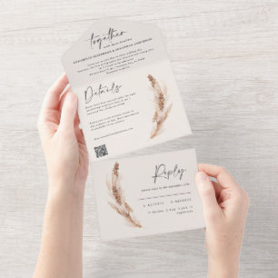 moderne rustikale Pampas eucalyptus Hochzeit QR-Co All In One Einladung