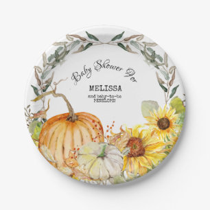 Moderne rustikale Pumpkin-Blätter Sonnenblume Kin Pappteller
