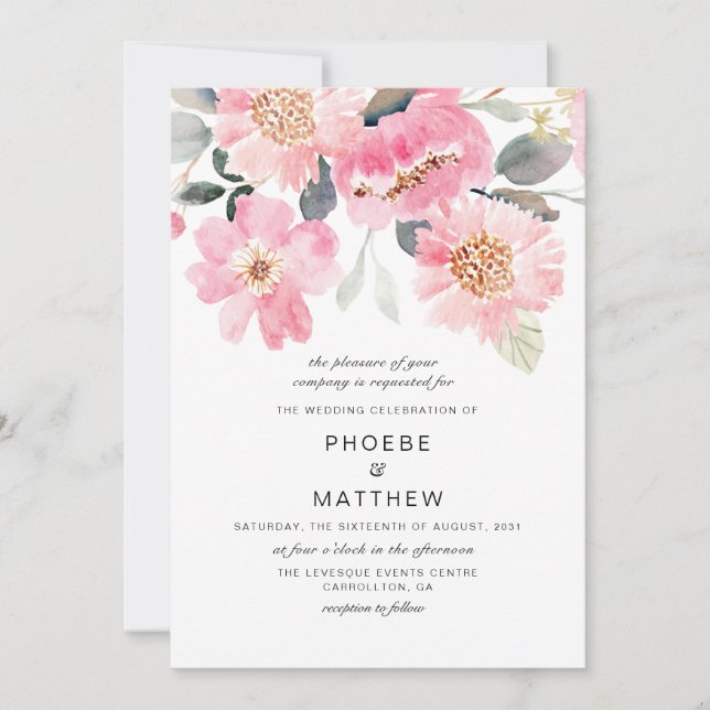 Moderne Rustikale Rosa Blumenhochzeit Einladung (Vorderseite)