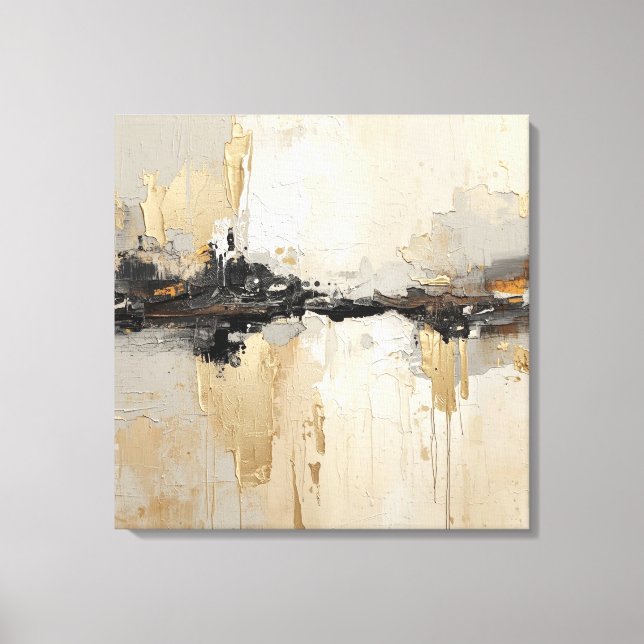 Moderne Rustikale Schwarze Champagner Gold Beige A Leinwanddruck (Vorderseite)