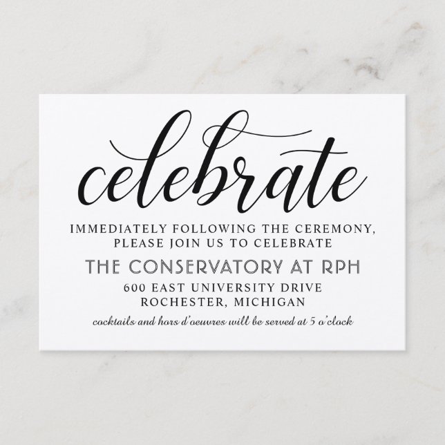 Moderne Rustikale Schwarze Script-Hochzeitsempfehl Begleitkarte (Vorderseite)