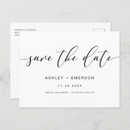 Moderne rustikale Script-Kalligrafie Save the Date Postkarte