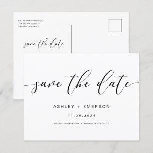 Moderne rustikale Script-Kalligrafie Save the Date Postkarte
