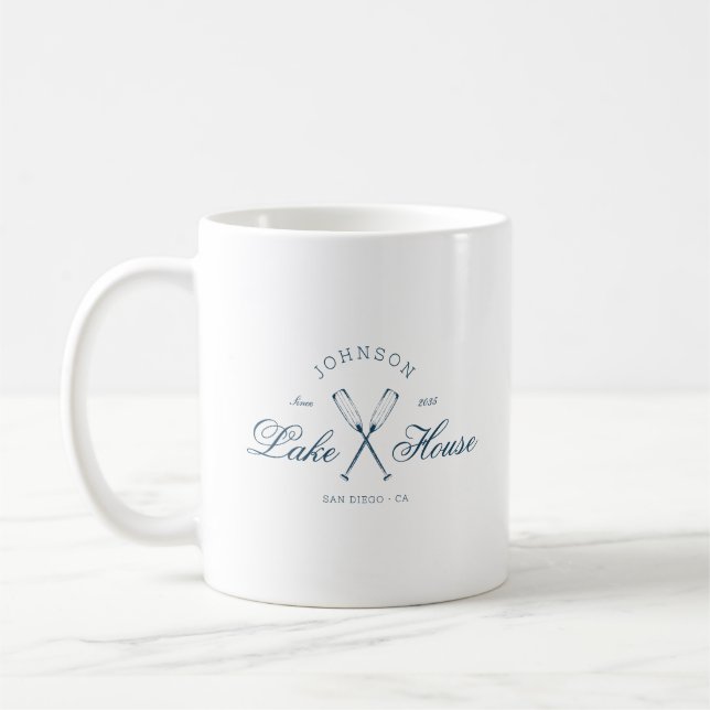Moderne rustikale Seelandschaftsruder Küstenmarine Kaffeetasse (Links)
