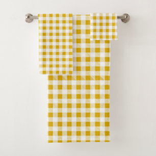 Moderne rustikale Senfgelbe Gingham-Karos Badhandtuch Set