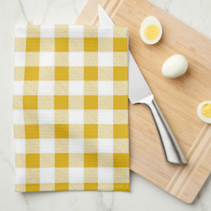 Moderne rustikale Senfgelbe Gingham-Karos Geschirrtuch