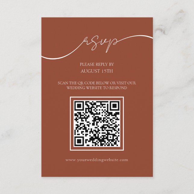 Moderne Rustikale Terracotta QR Code Wedding RSVP  Begleitkarte (Vorderseite)