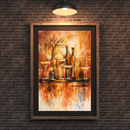 Moderne Rustikale Wasserfarben-Bar-Kunstwanddekora Poster
