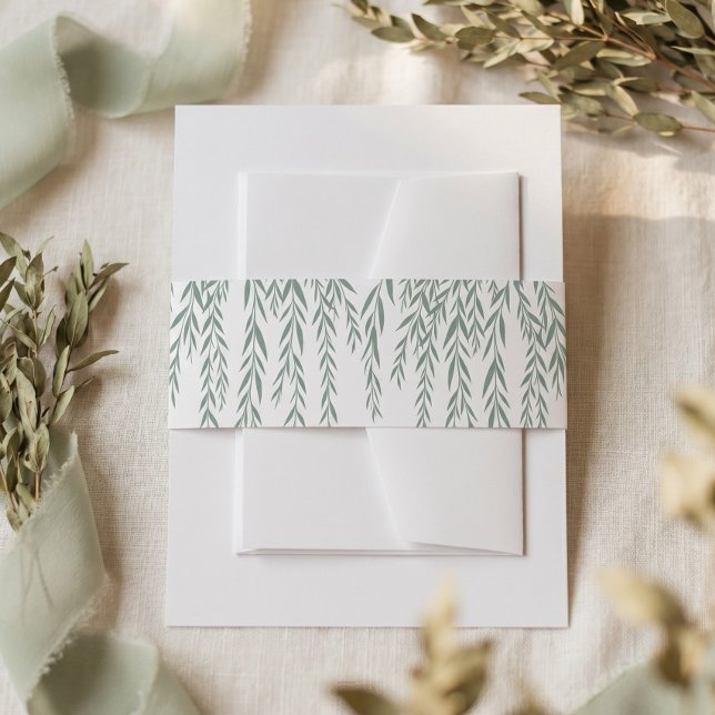 Moderne Rustikale Weidenbaum-Blatt-Boho-Hochzeit Einladungsbanderole (Modern Rustic Willow Tree Foliage Bohemian Wedding Invitation Belly Band)
