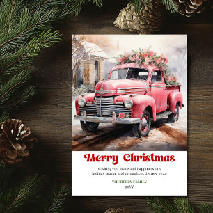 Moderne rustikale Weihnachtsszene rosa Lastwagen-K Feiertagskarte