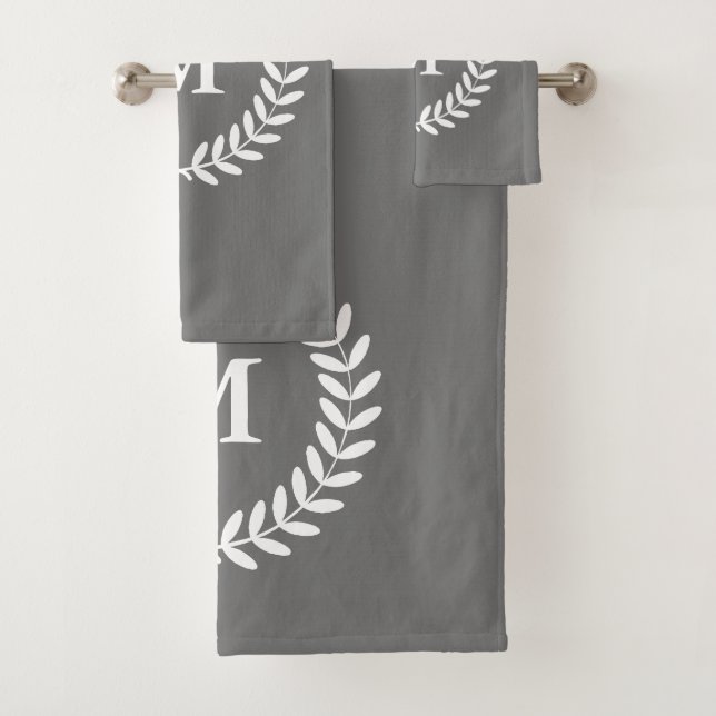 Moderne rustikale weiße noble Lorbeer u. Grau Badhandtuch Set (Insitu)