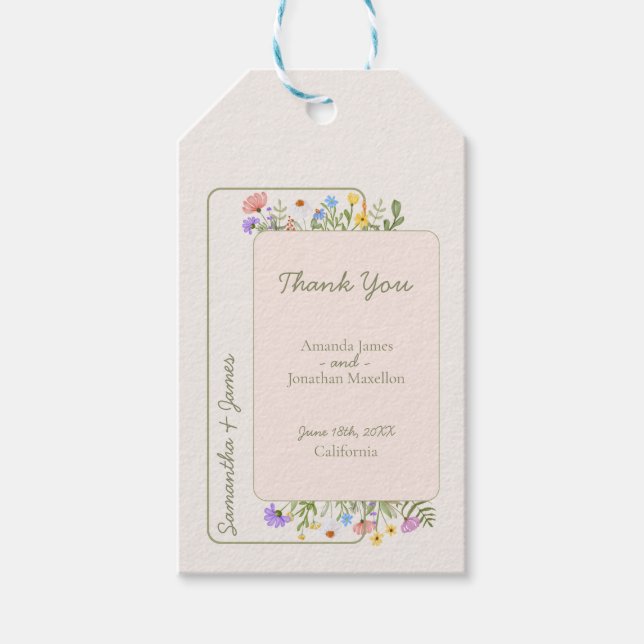 Moderne Rustikale Wildblume Hochzeit Geschenkanhänger (Vorderseite)