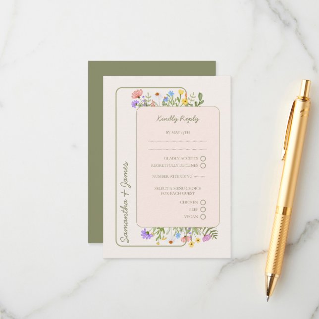 Moderne Rustikale Wildblume Hochzeit RSVP Begleitkarte (Vorderseite/Rückseite Beispiel)