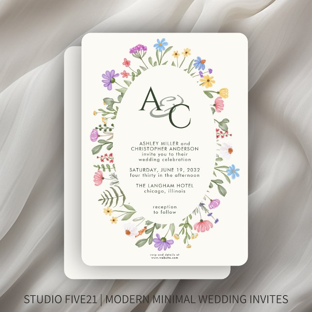 Moderne Rustikale Wildblume Monogram Wedding Einladung (Von Creator hochgeladen)