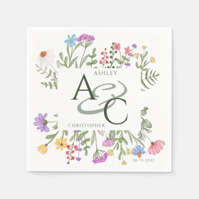 Moderne rustikale Wildblume Serviette (Vorderseite)
