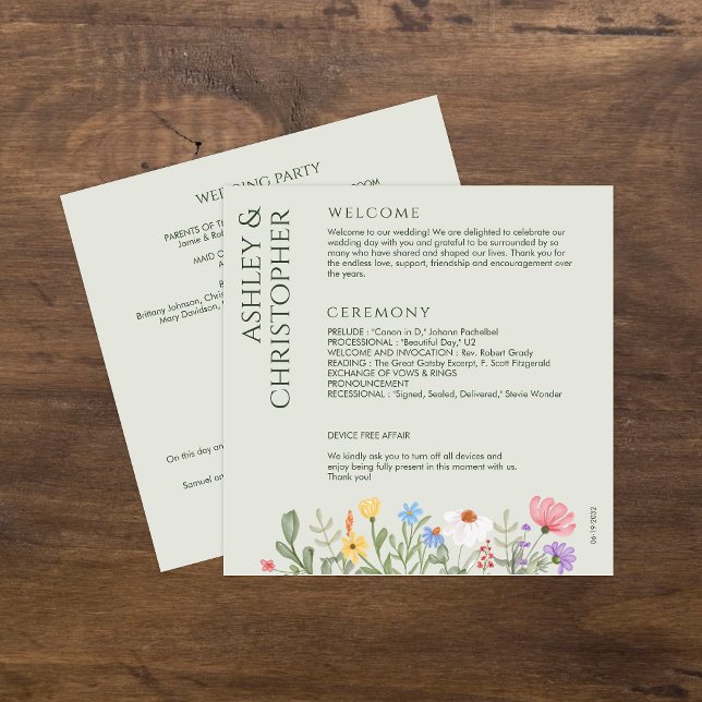 Moderne Rustikale Wildblume Soft Sage Wedding Programm (Von Creator hochgeladen)