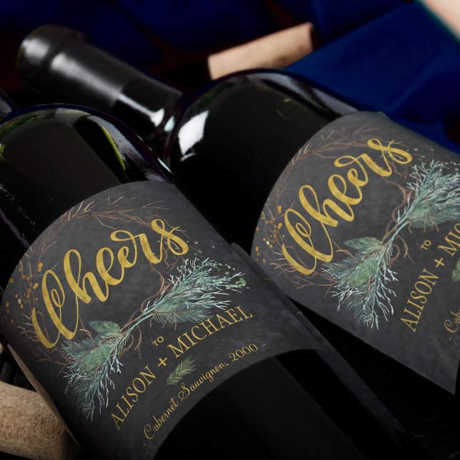 Moderne Rustikale Winterklatschtafeln jubeln Hochz Weinetikett (Von Creator hochgeladen)