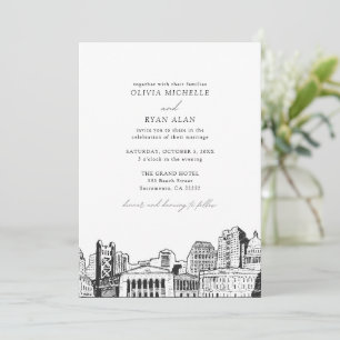 Moderne Sacramento Skyline Black & White Wedding Einladung