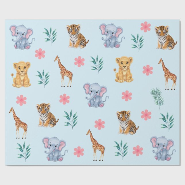 Moderne Safari Jungle Tiere Elefant Tiger Lion Geschenkpapier (Flach)